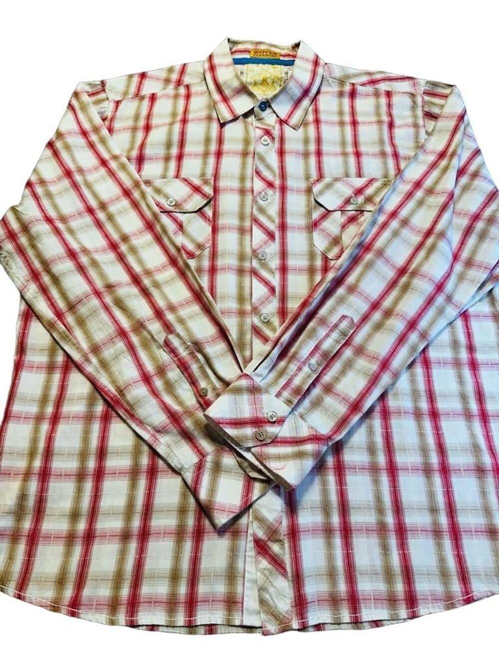 Sovereign Code Mens 2XL Plaid Long Sleeve Western Shirt Red Gold Retro Cowboy